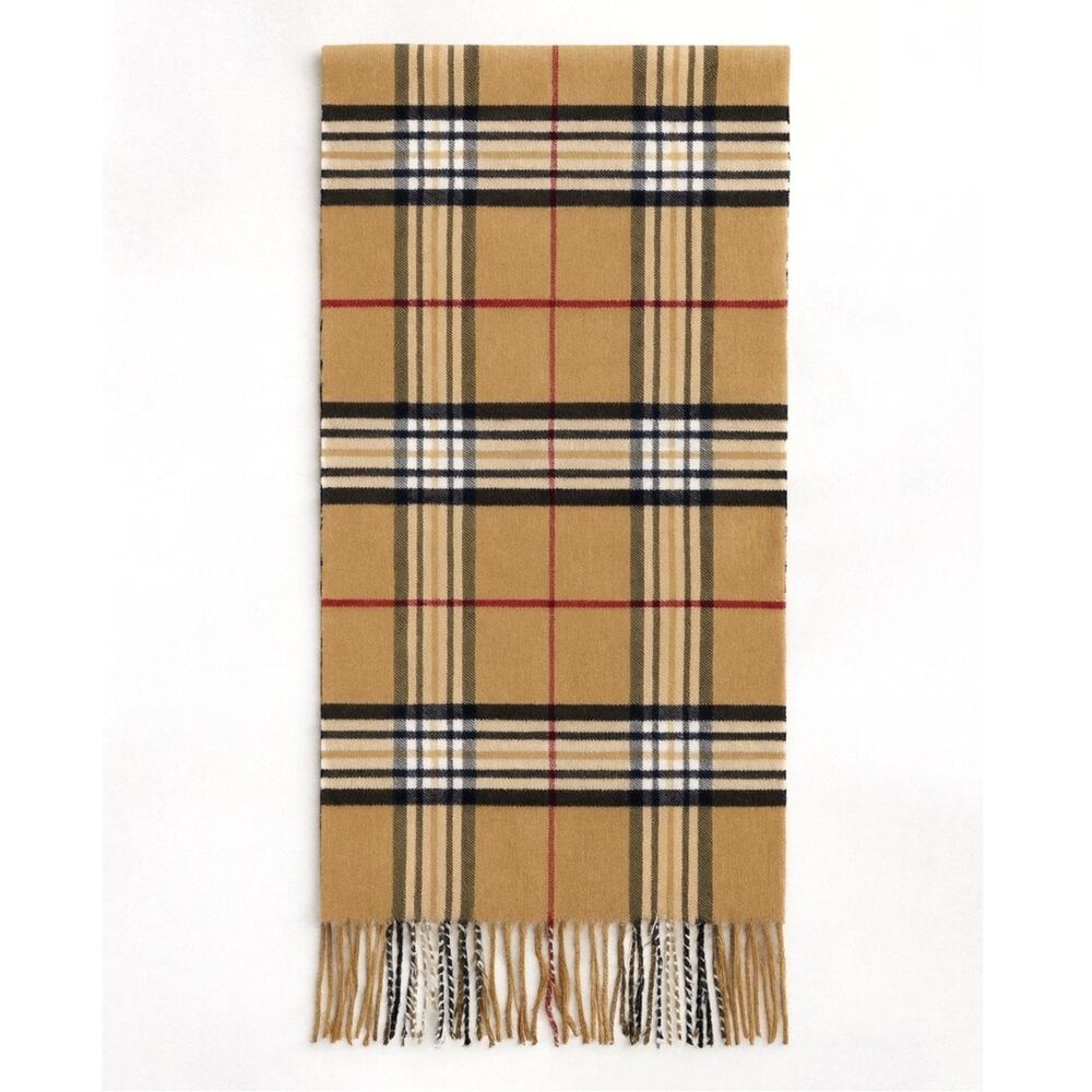 V. Fraas Nova Check Plaid Cashmink Scarf Tan Black Red White Made in Germany